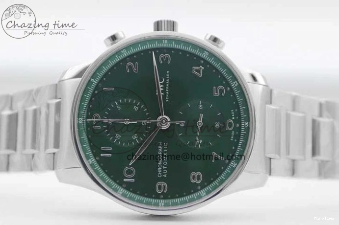 MIROTIME 1223 FastDry Portugieser Chronograph IW371615 ZF Best Edition Green Dial on SS Bracelet A7750 (Slim Movement) 7038